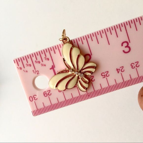 Cream & Gold Tone Enamel Dangle Butterfly Earrings NEW - Picture 6 of 7